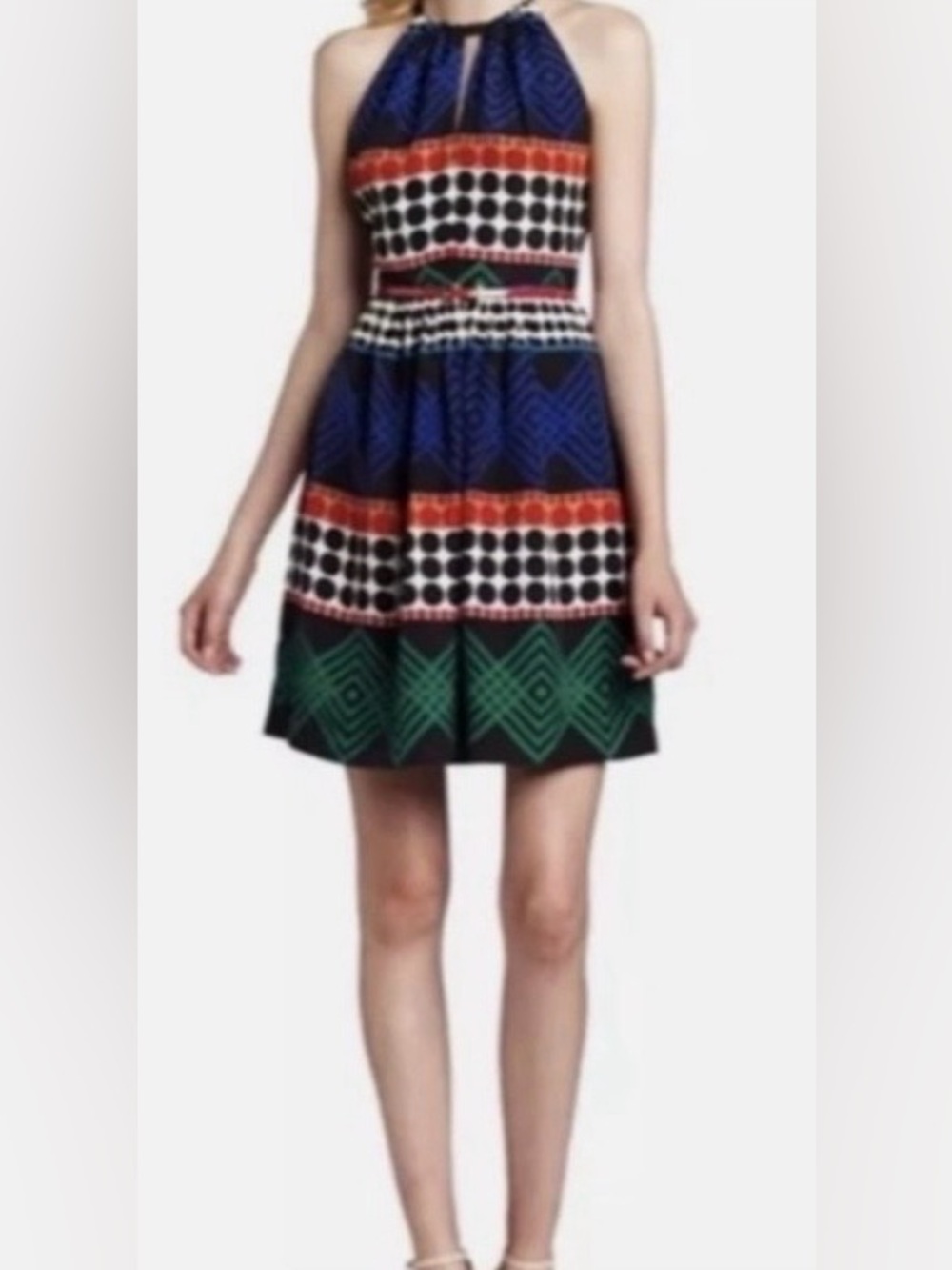 Trina Turk Silk Halter Mini Dress Geometric Polka Dot Print Multicolor Size 0
